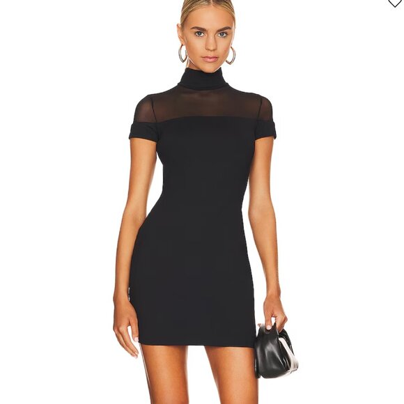 NEW Susana Monaco Mock Neck Sheer Mini Dress in Black XL - Picture 1 of 3